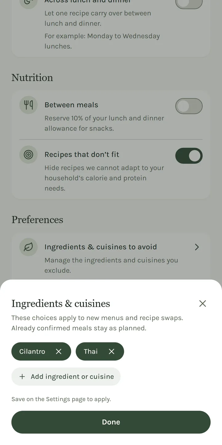 Ingredients and cuisines to avoid